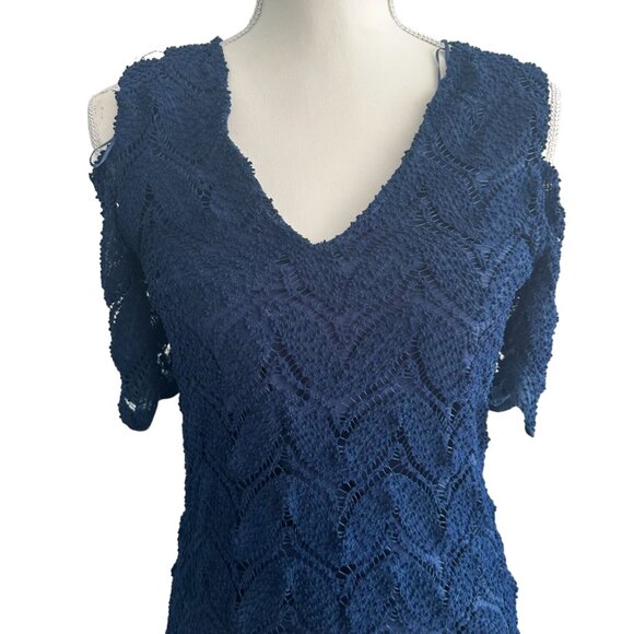 1STATE Navy Blue Lace Cold Shoulder Dress Size Small - Picture 2 of 5